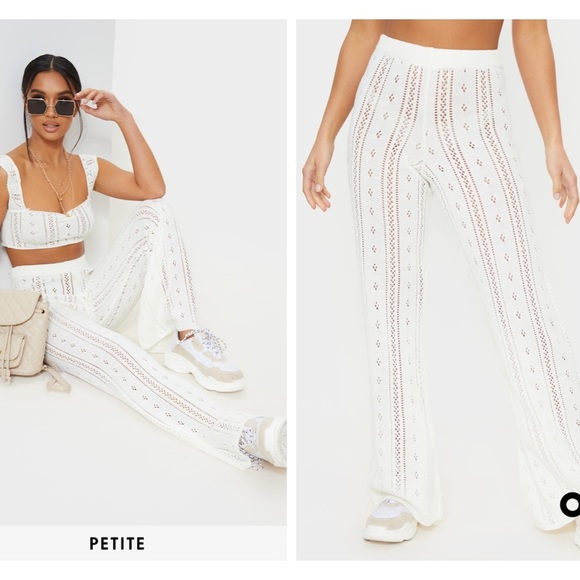 PrettyLittleThing Petite Pointelle Knit Flare Pant - Picture 2 of 8